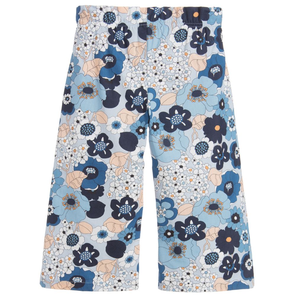 كلوي-بنطلون كولوت قطن بوبلين لون أزرق بطبعة ورود للبنات | Childrensalon Outlet