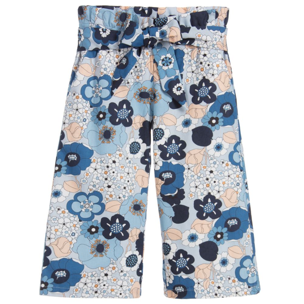 Chloé-بنطلون كولوت قطن بوبلين لون أزرق بطبعة ورود للبنات | Childrensalon Outlet