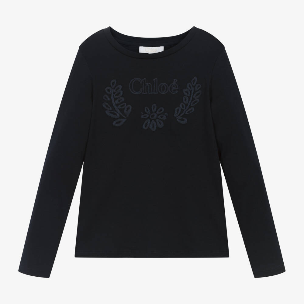 Chloé-Girls Blue Floral Embroidered Top | Childrensalon Outlet
