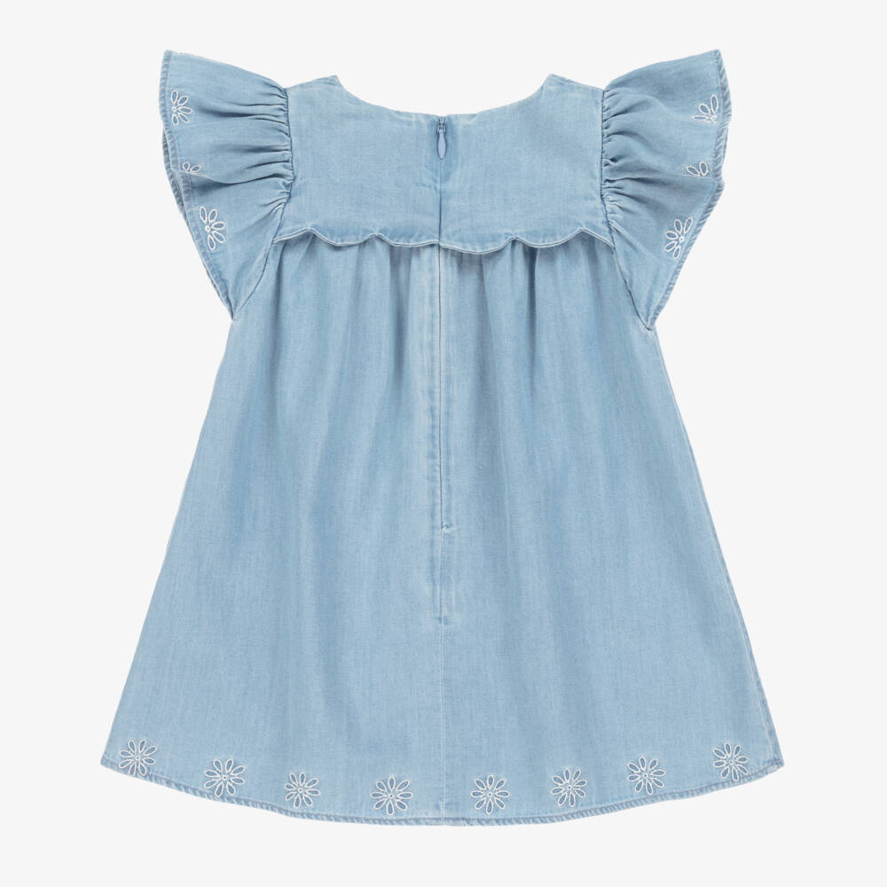 Chloé-Girls Blue Frilled Chambray Frock | Childrensalon Outlet