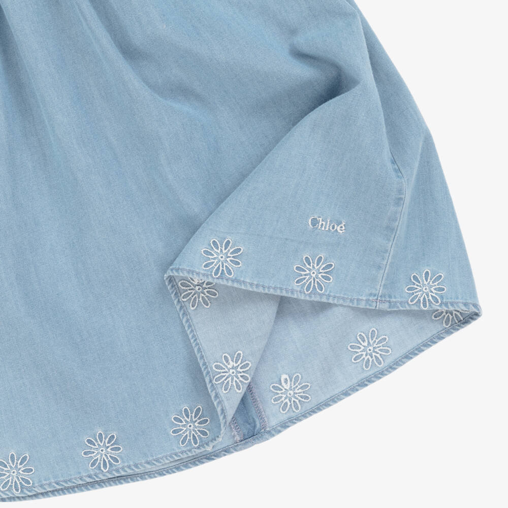 Chloé-Girls Blue Frilled Chambray Frock | Childrensalon Outlet