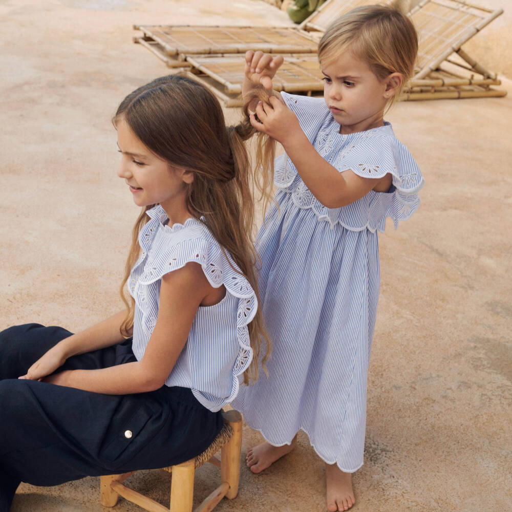 Chloé-Girls Blue Frilled Chambray Frock | Childrensalon Outlet