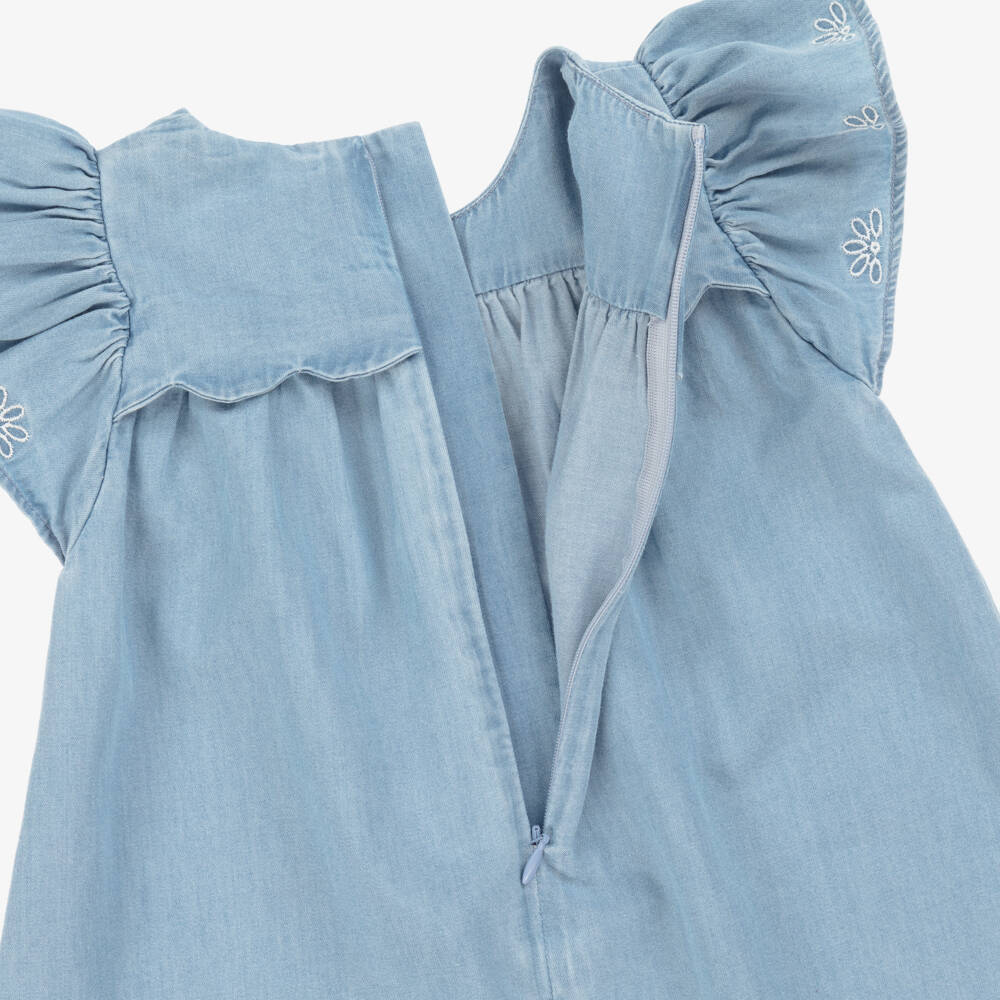 Chloé-Girls Blue Frilled Chambray Frock | Childrensalon Outlet