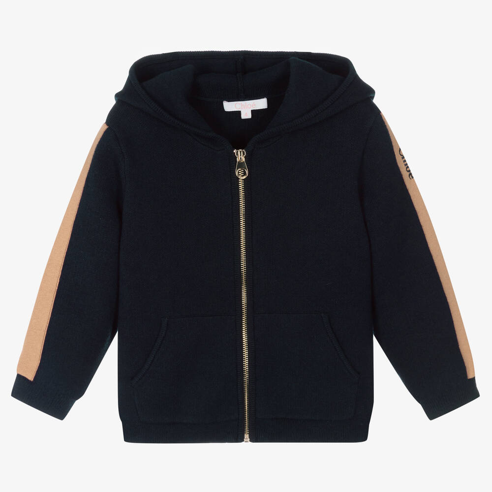 Chloé - Girls Blue Knit Zip-Up Hoodie | Childrensalon