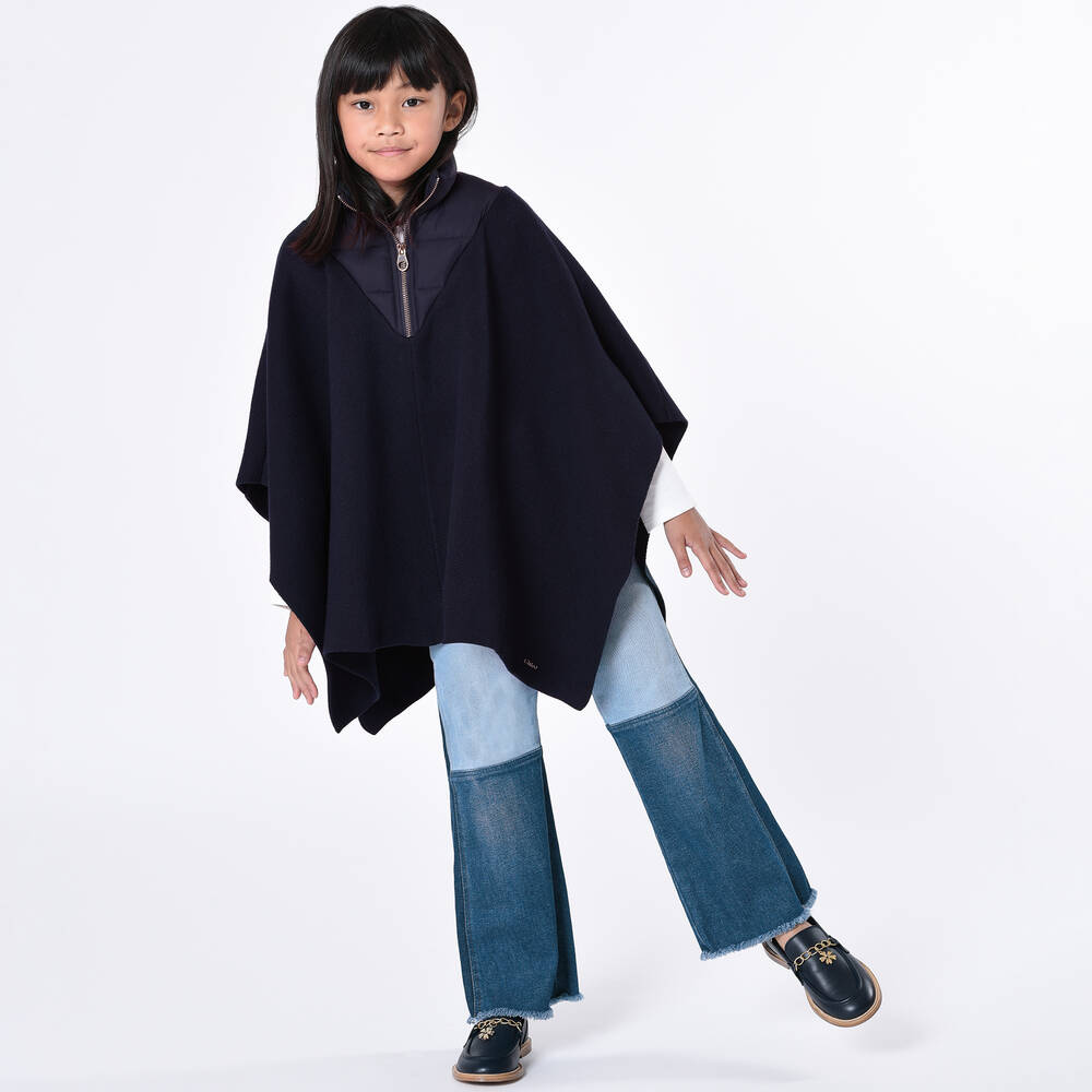Chloé-Girls Blue Knitted Organic Cotton Cape | Childrensalon Outlet