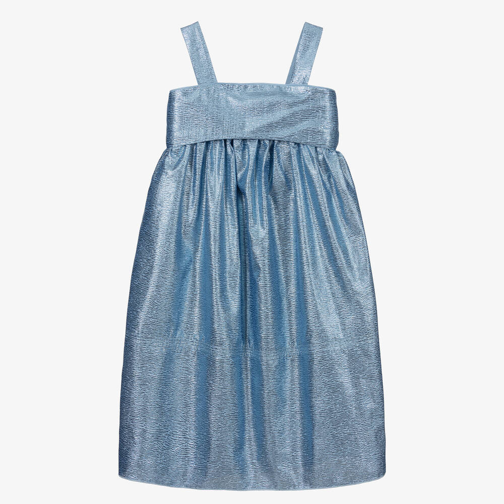 Chloé-فستان قطن لاميه لون أزرق | Childrensalon Outlet