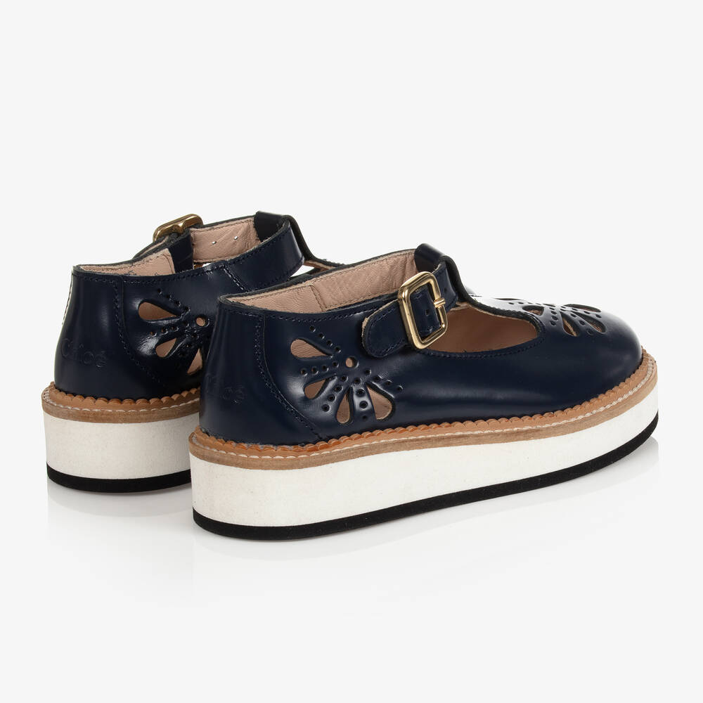 Chloé-Girls Blue Leather Logo Shoes | Childrensalon Outlet