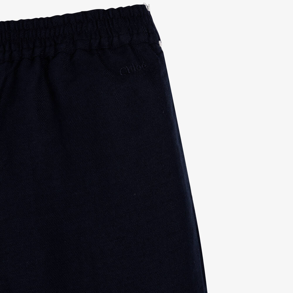 Chloé-بنطلون بأرجل واسعة قطن وكتان لون كحلي للبنات | Childrensalon Outlet