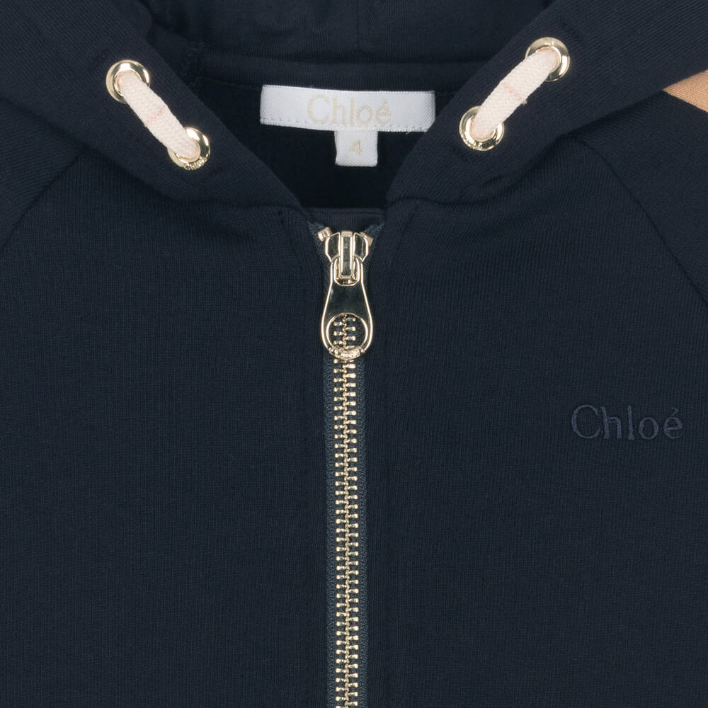 Chloé-Синий топ из органического хлопка на молнии с капюшоном | Childrensalon Outlet