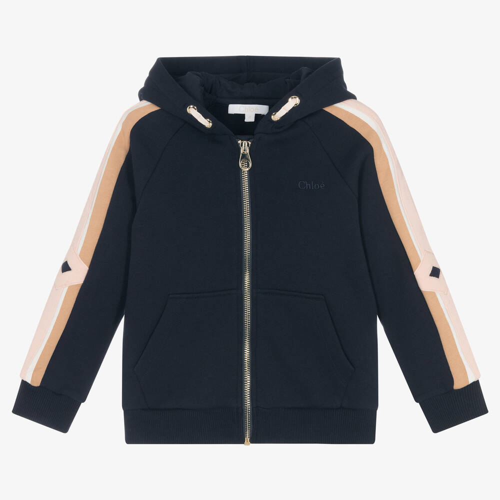 Chloé - Girls Blue Organic Cotton Hooded Zip-Up Top | Childrensalon