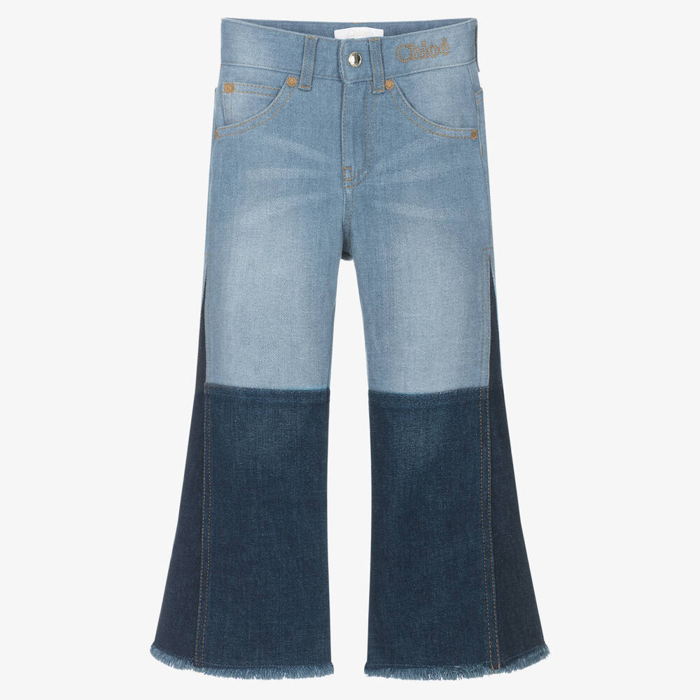 Chloé - Girls Blue Patchwork Denim Jeans | Childrensalon