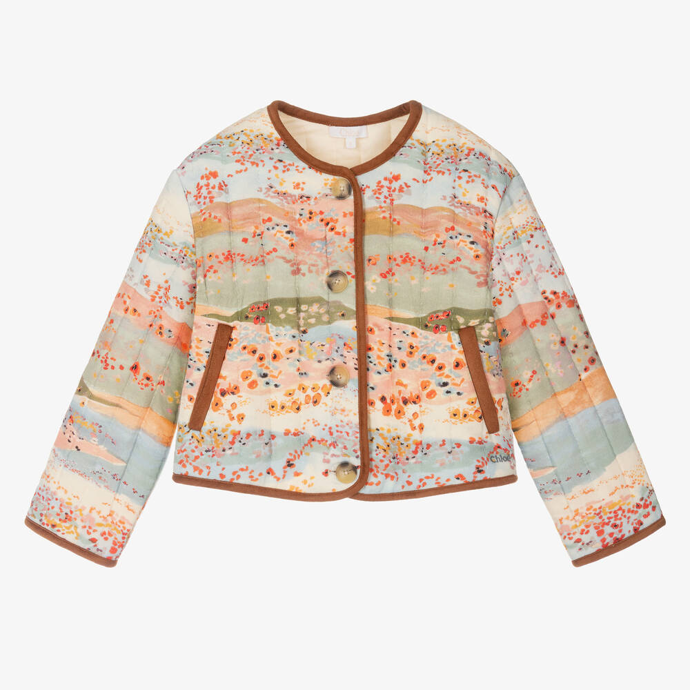 Chloé - Girls Blue & Pink Wool Poppy Print Jacket | Childrensalon