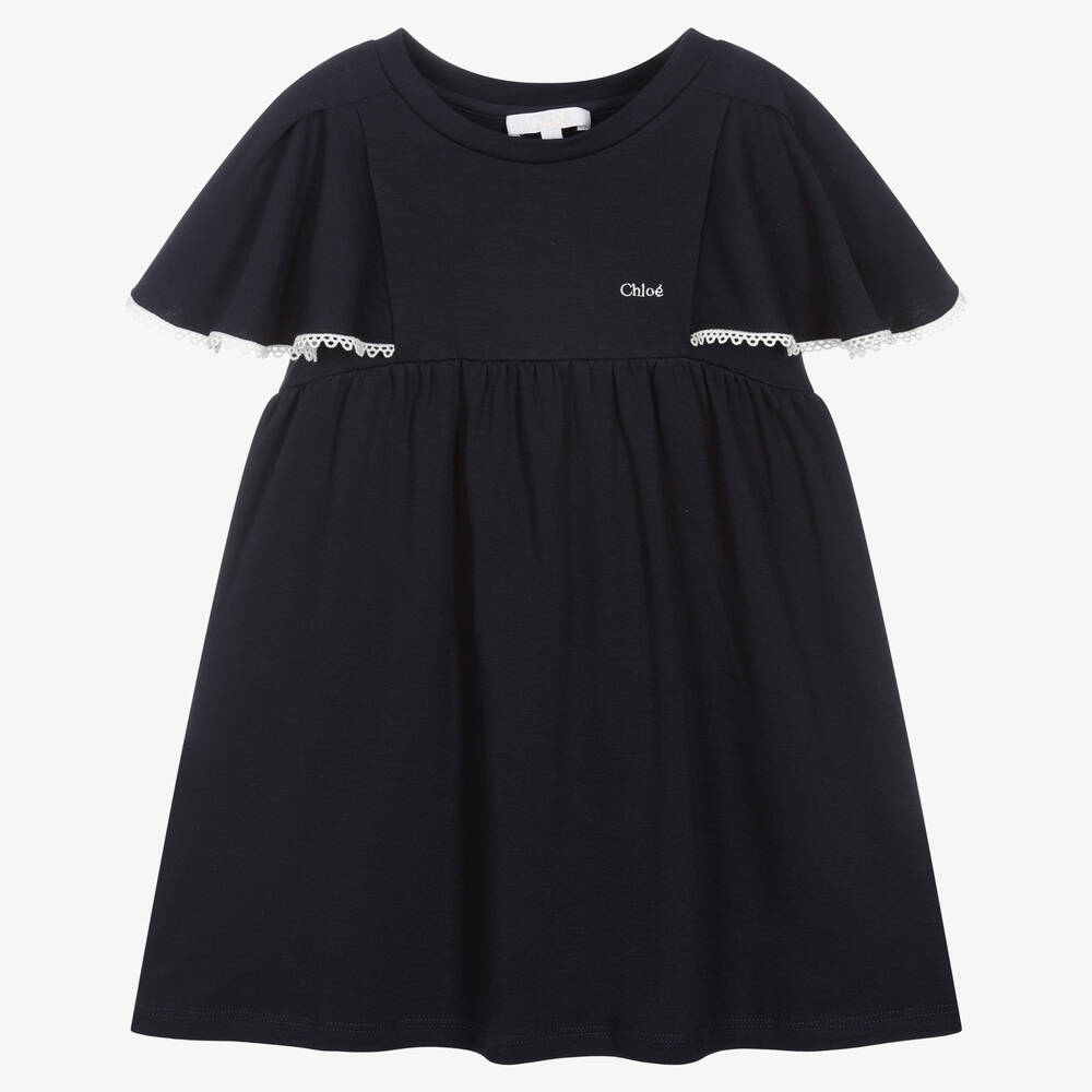 Chloé - Robe bleue manches volantées fille | Childrensalon