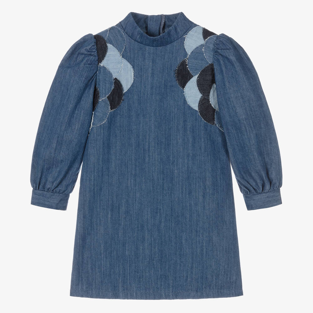 Chloé - Girls Blue Scallop Dress | Childrensalon