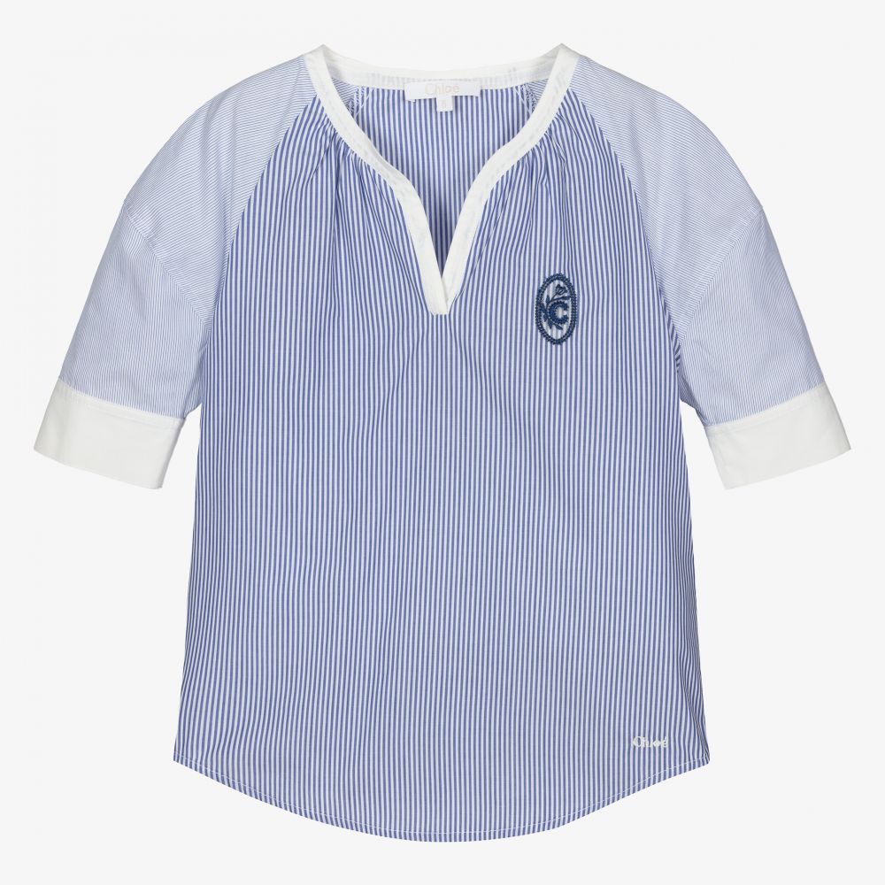 Chloé - Голубая блузка в полоску для девочек  | Childrensalon