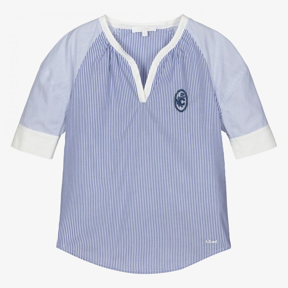 Chloé-Girls Blue Striped Blouse  | Childrensalon Outlet