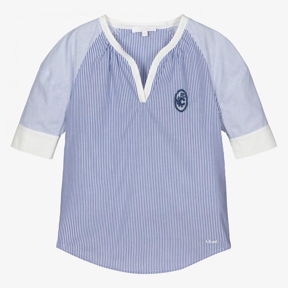 Chloé - Girls Blue Striped Blouse  | Childrensalon