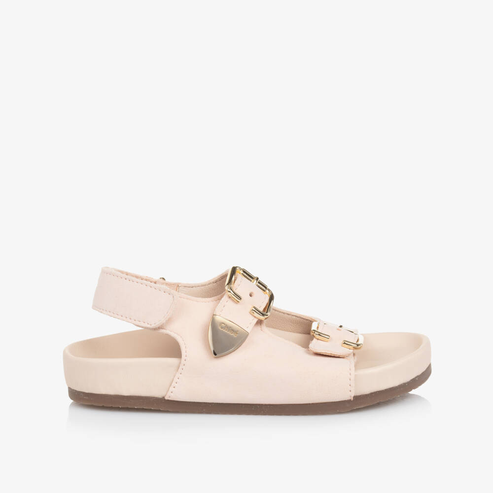 Chloé-Girls Blush Suede Buckle Sandals | Childrensalon Outlet