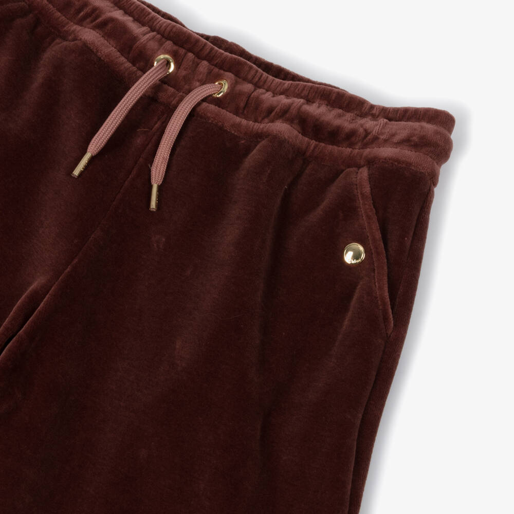 Chloé-Girls Bordeaux Pink Cotton Velour Leggings with Circular Logo | Childrensalon Outlet