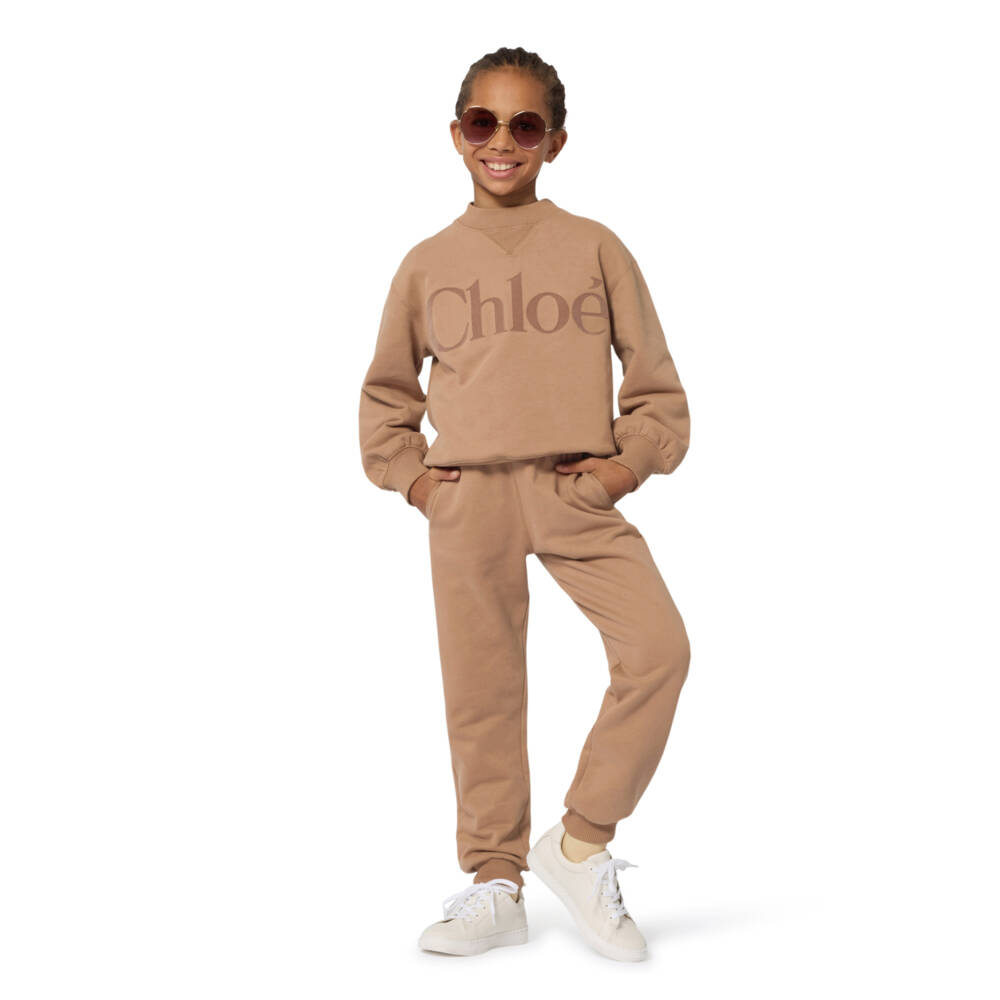 Chloé-Girls Brown Cotton Appliqué Logo Sweatshirt | Childrensalon Outlet