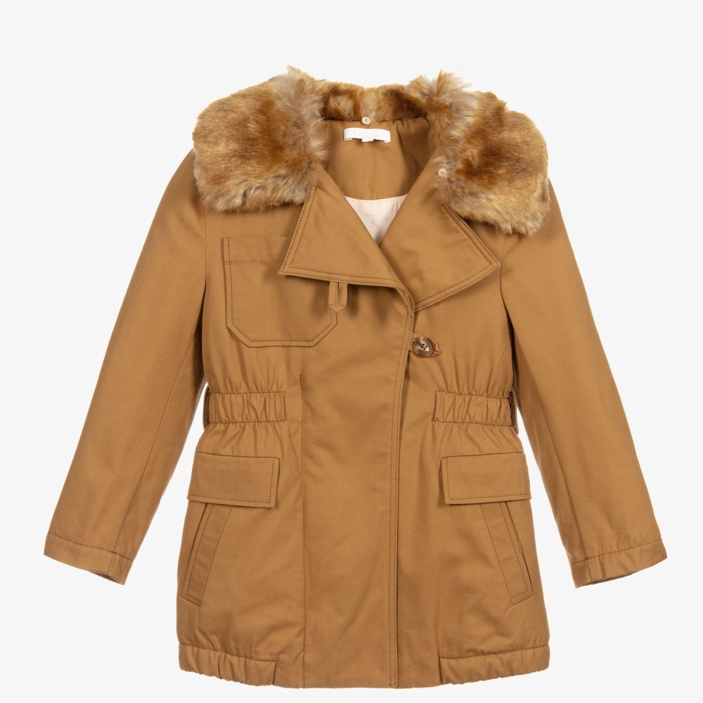 Chloé-Girls Brown Cotton Belted Coat | Childrensalon Outlet