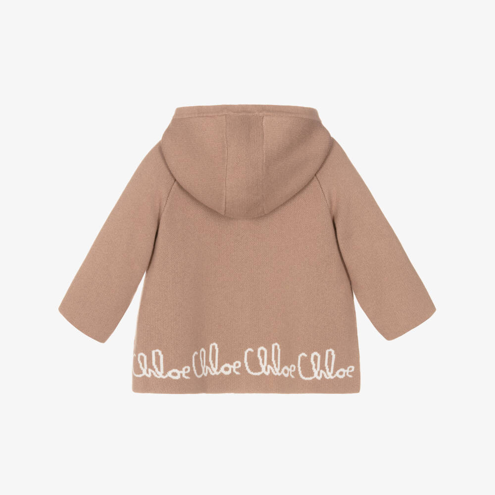 Chloé-Girls Brown Cotton Knit Hooded Jacket | Childrensalon Outlet