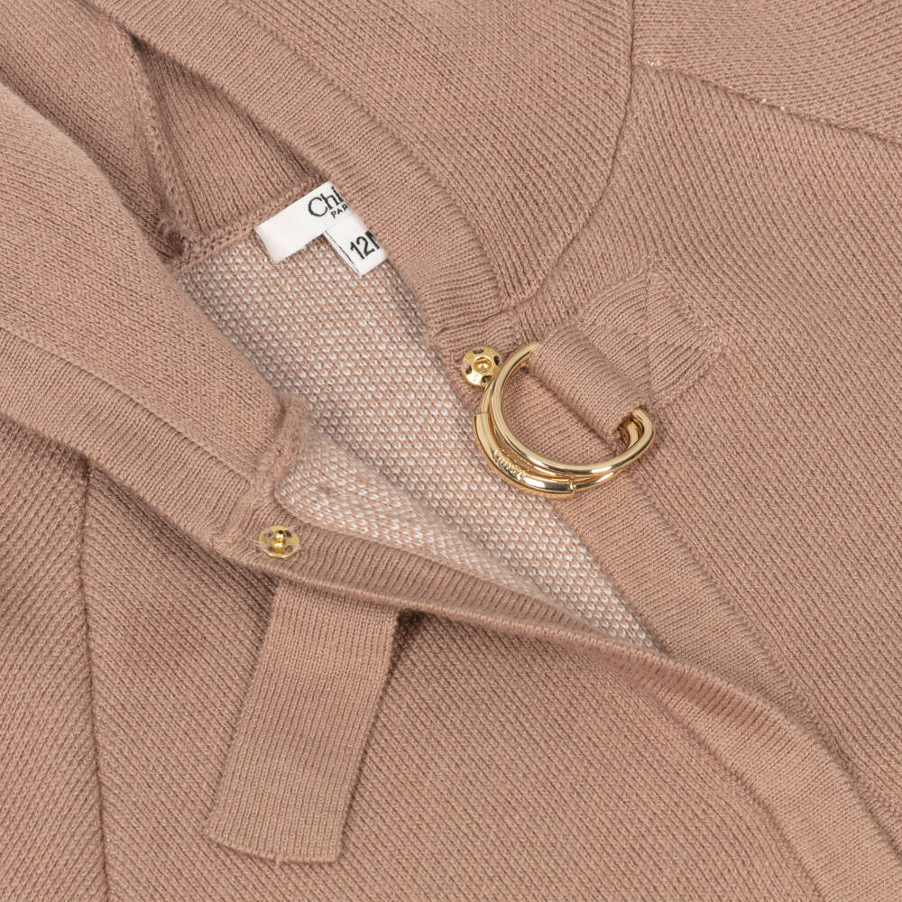 Chloé-Girls Brown Cotton Knit Hooded Jacket | Childrensalon Outlet