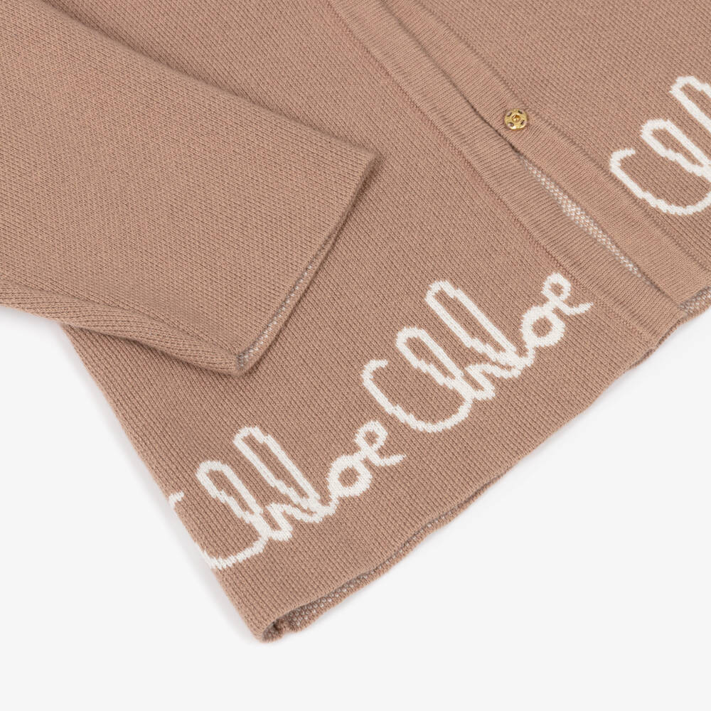 Chloé-Girls Brown Cotton Knit Hooded Jacket | Childrensalon Outlet
