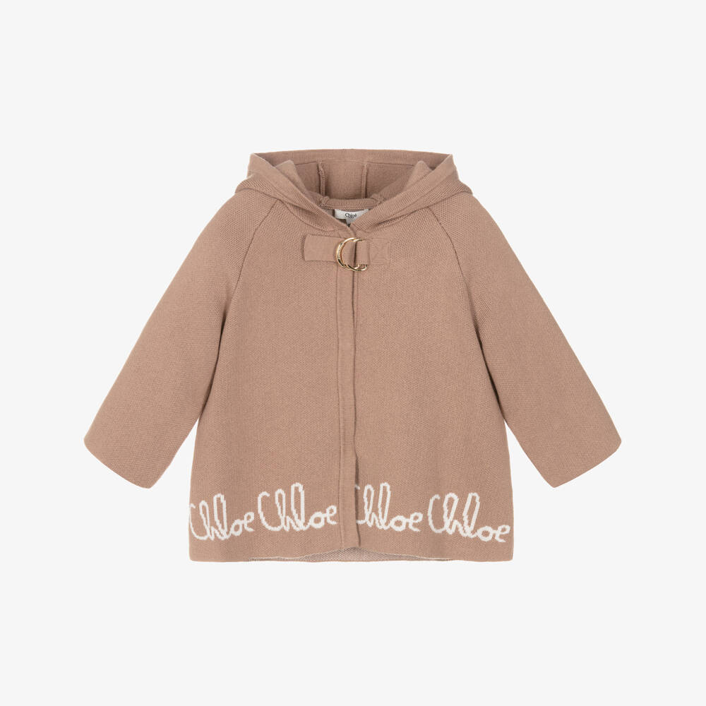 Chloé-Girls Brown Cotton Knit Hooded Jacket | Childrensalon Outlet
