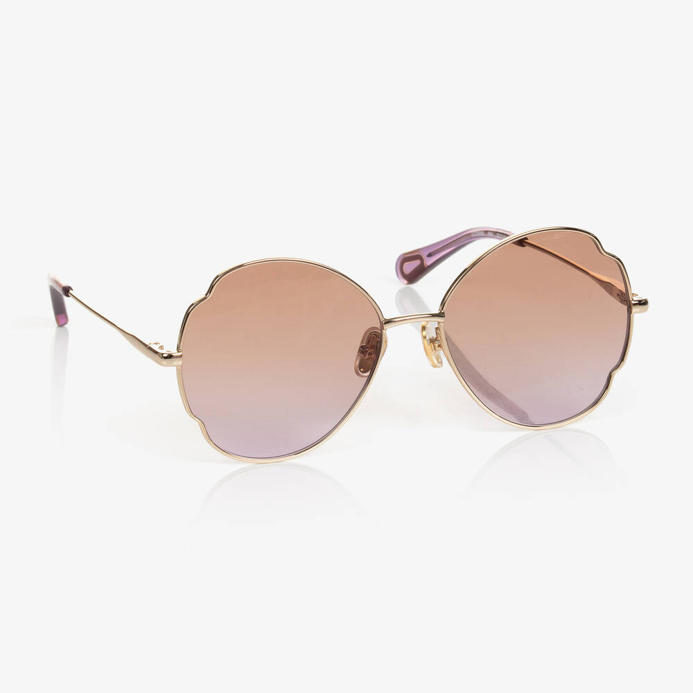 Chloé-Girls Brown & Gold Butterfly Frame Sunglasses | Childrensalon Outlet