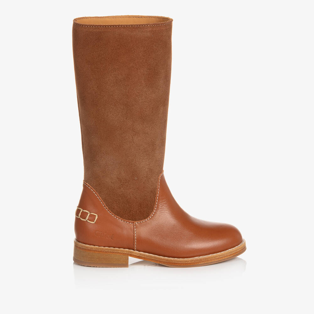 Chloé - Girls Brown Suede & Leather Boots | Childrensalon