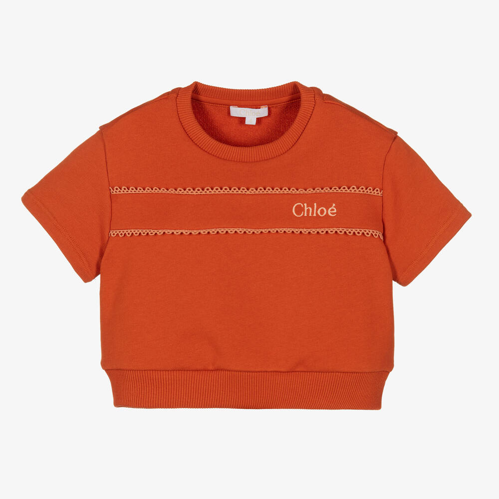 Chloé - Sweat orange brûlé en coton fille | Childrensalon