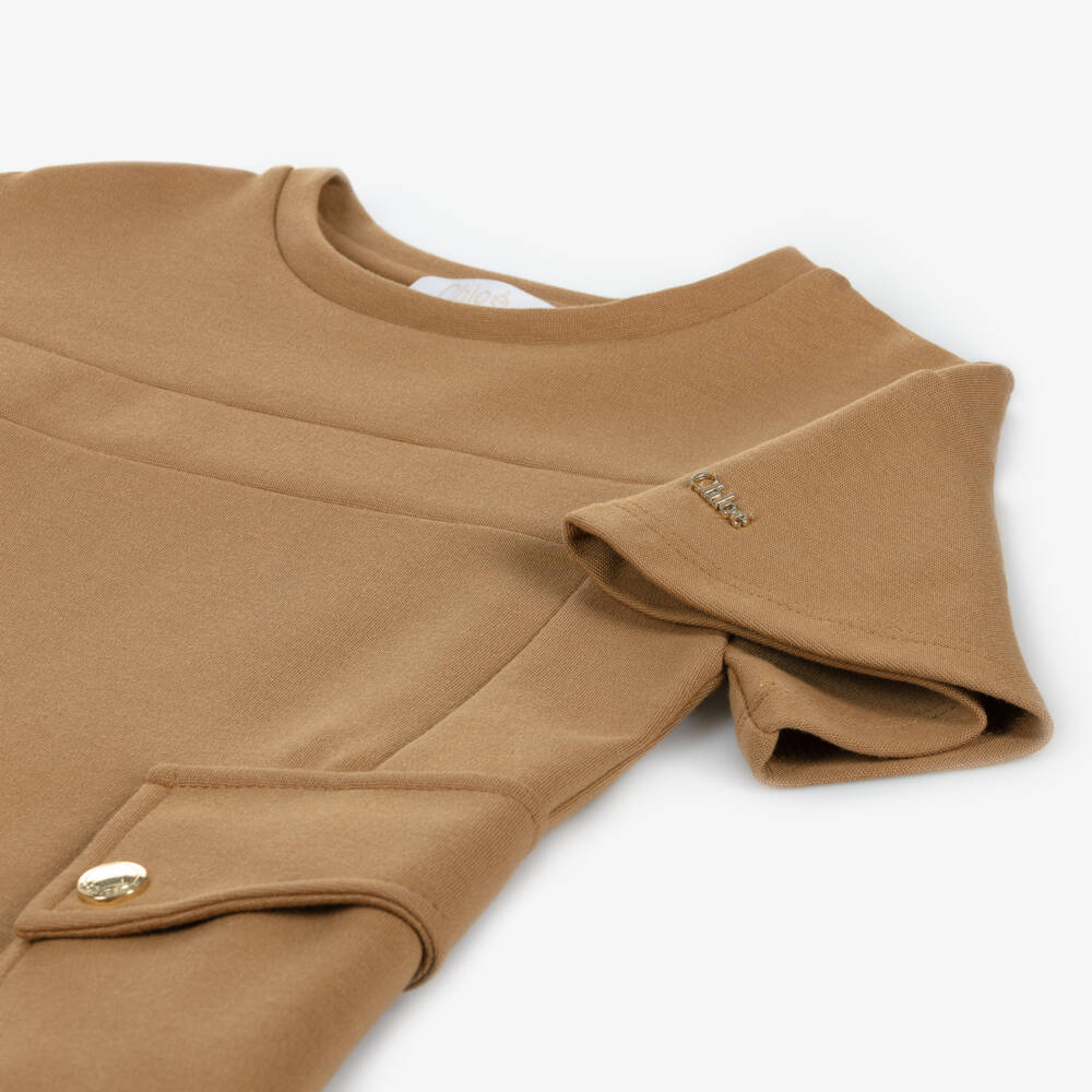 Chloé-Girls Caramel Jersey Dress with Pockets | Childrensalon Outlet