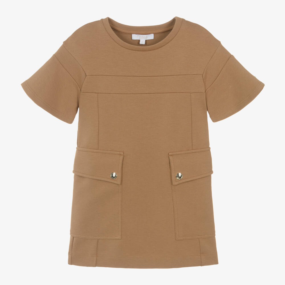 Chloé-Girls Caramel Jersey Dress with Pockets | Childrensalon Outlet