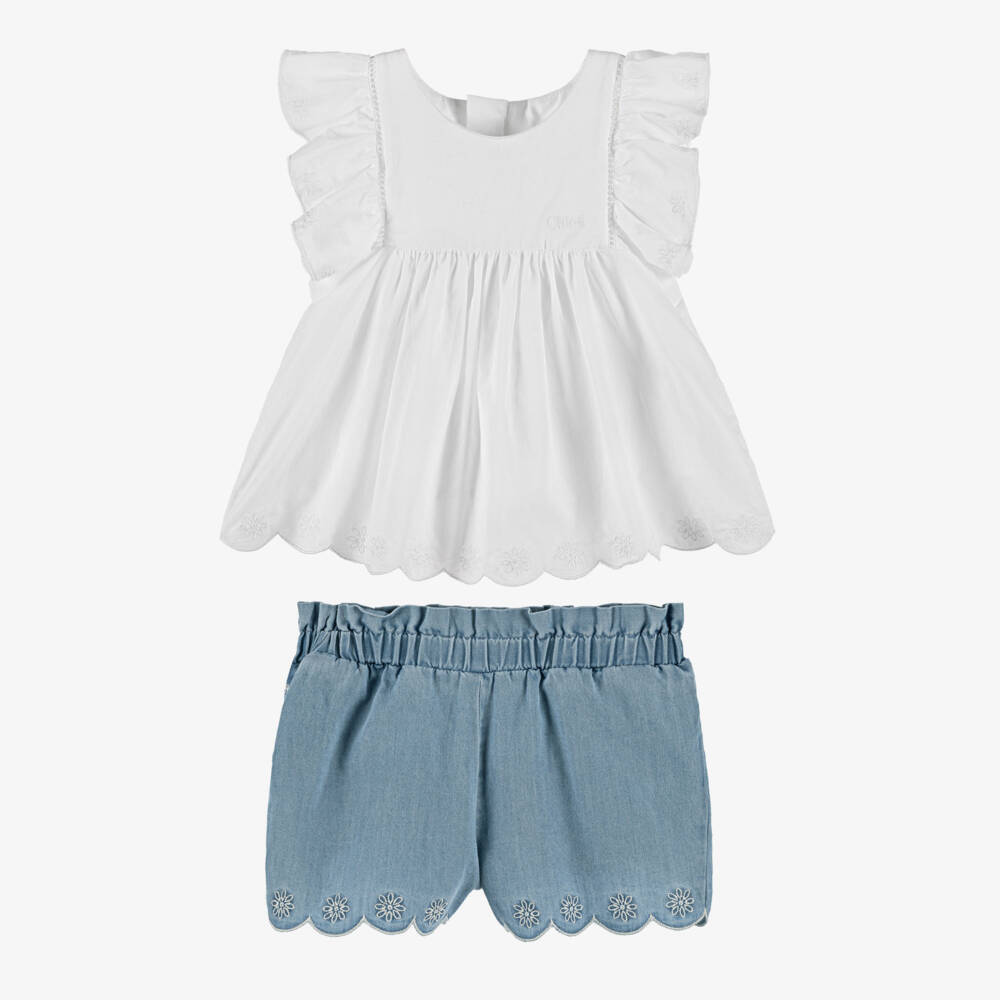 Chloé-Girls Chambray & Voile Summer Set | Childrensalon Outlet