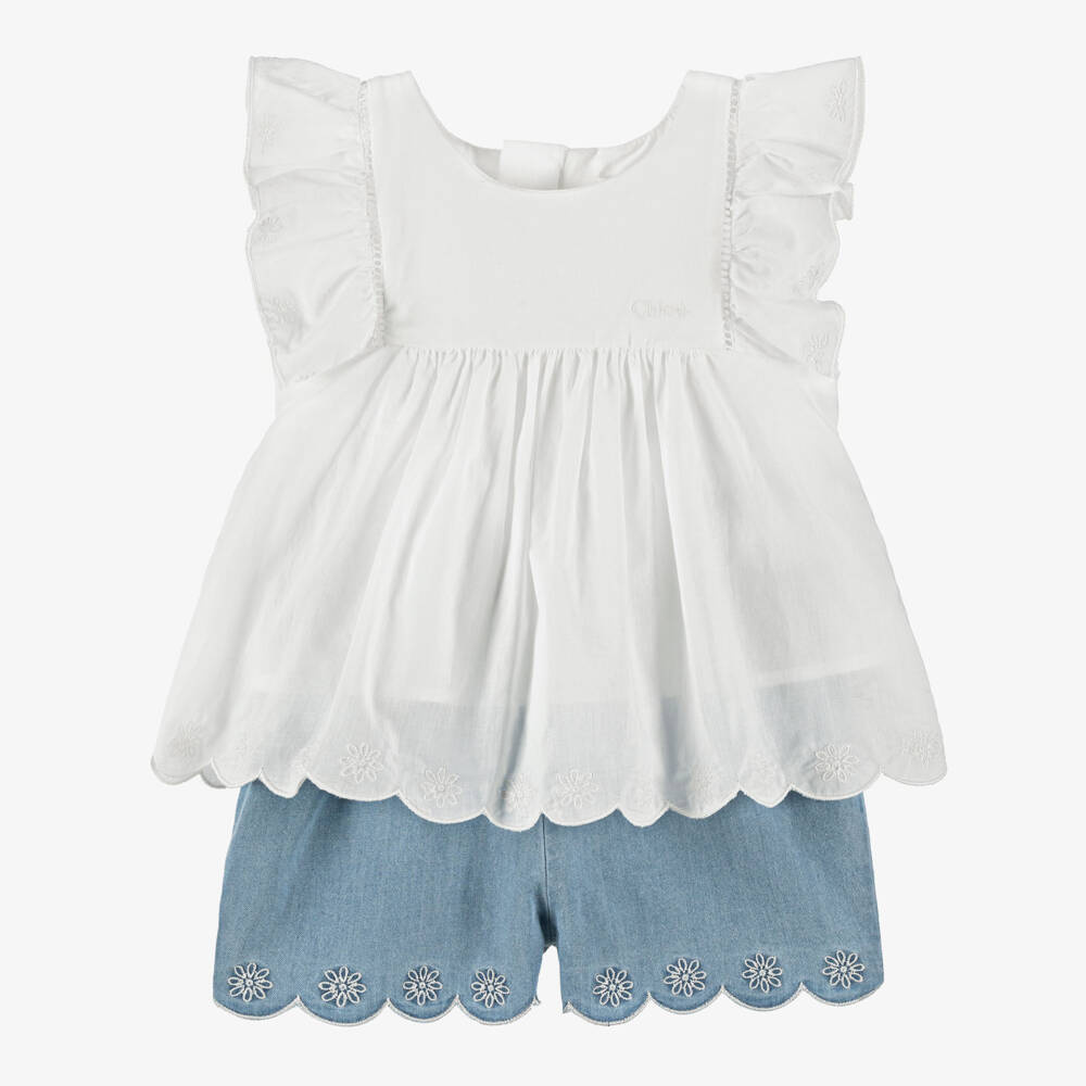 Chloé-Girls Chambray & Voile Summer Set | Childrensalon Outlet