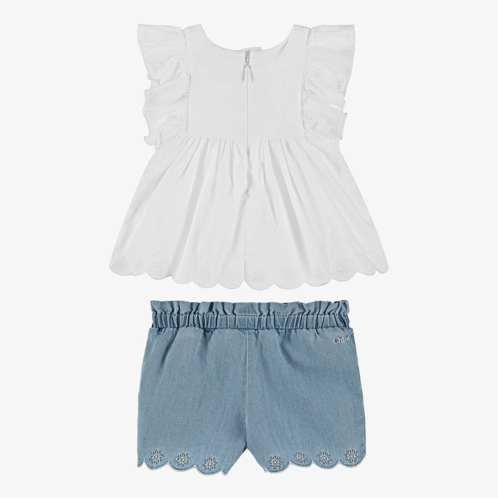 Chloé-Girls Chambray & Voile Summer Set | Childrensalon Outlet