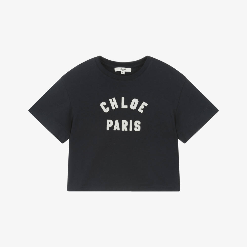 Chloé-تي شيرت كلاسيكي قطني أزرق للبنات | Childrensalon Outlet