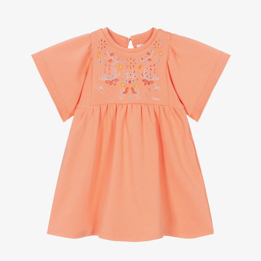 Chloé - Korallenoranges Blumenbaumwollkleid | Childrensalon