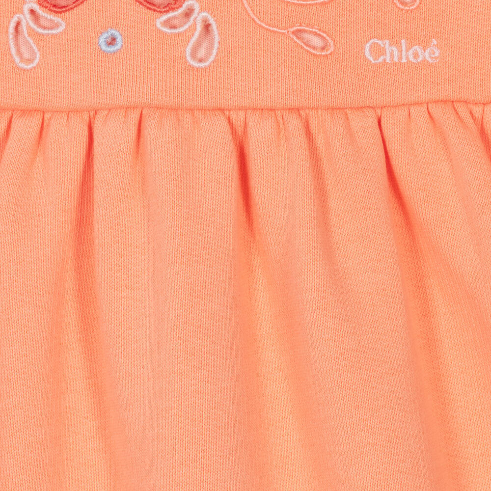 Chloé-Girls Coral Orange Cotton Floral Dress | Childrensalon Outlet