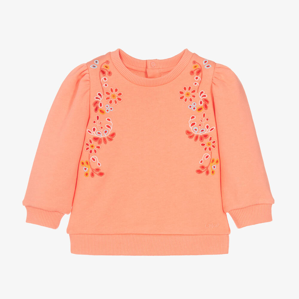 Chloé - Girls Coral Orange Cotton Sweatshirt | Childrensalon