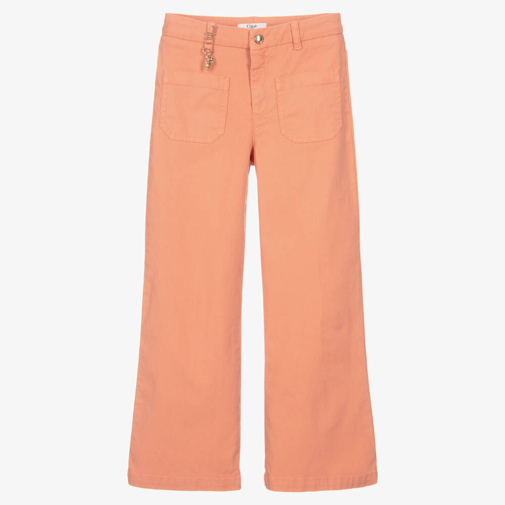 Chloé-Girls Coral Orange Cotton Wide Leg Trousers | Childrensalon Outlet