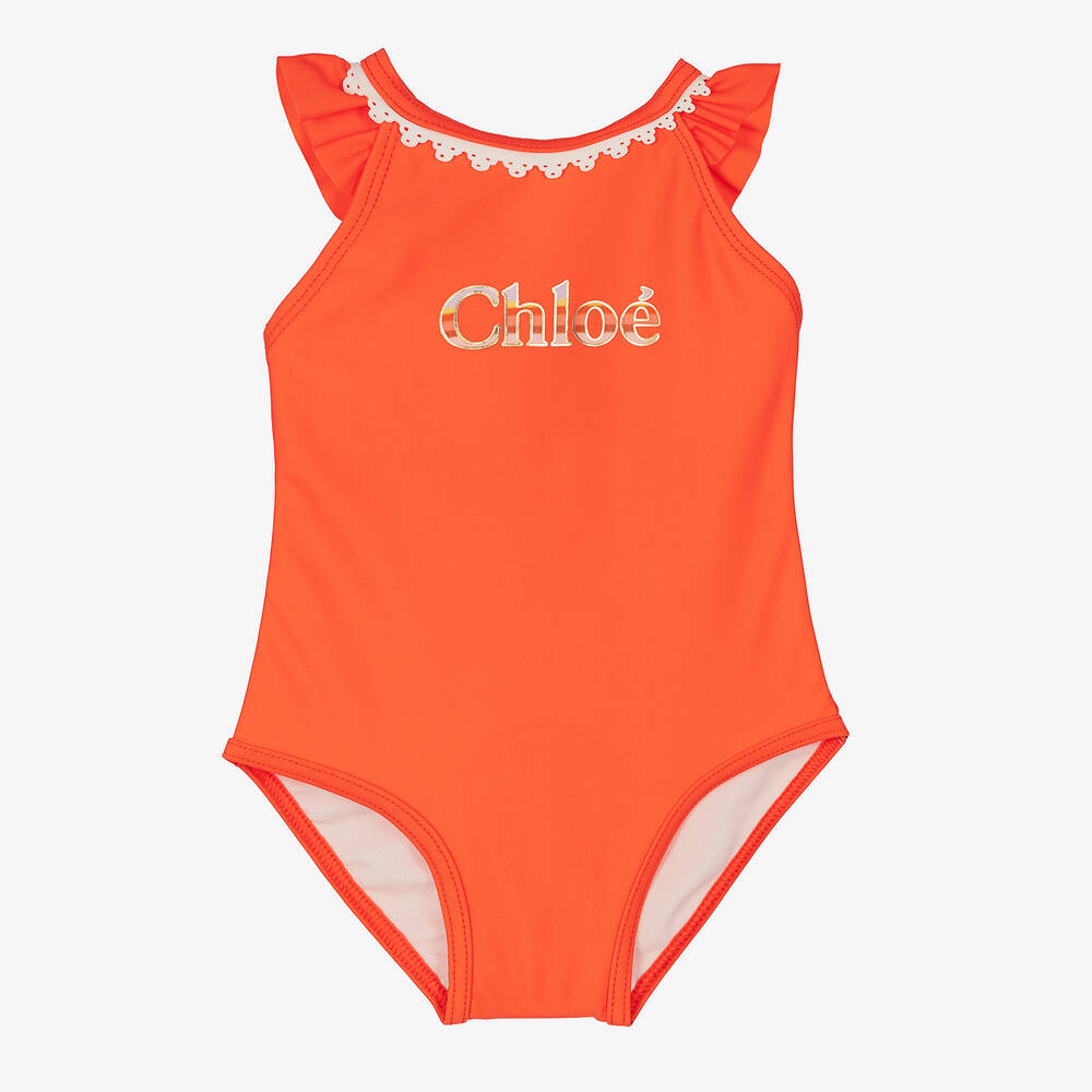 Chloé - Maillot de bain orange corail fille | Childrensalon