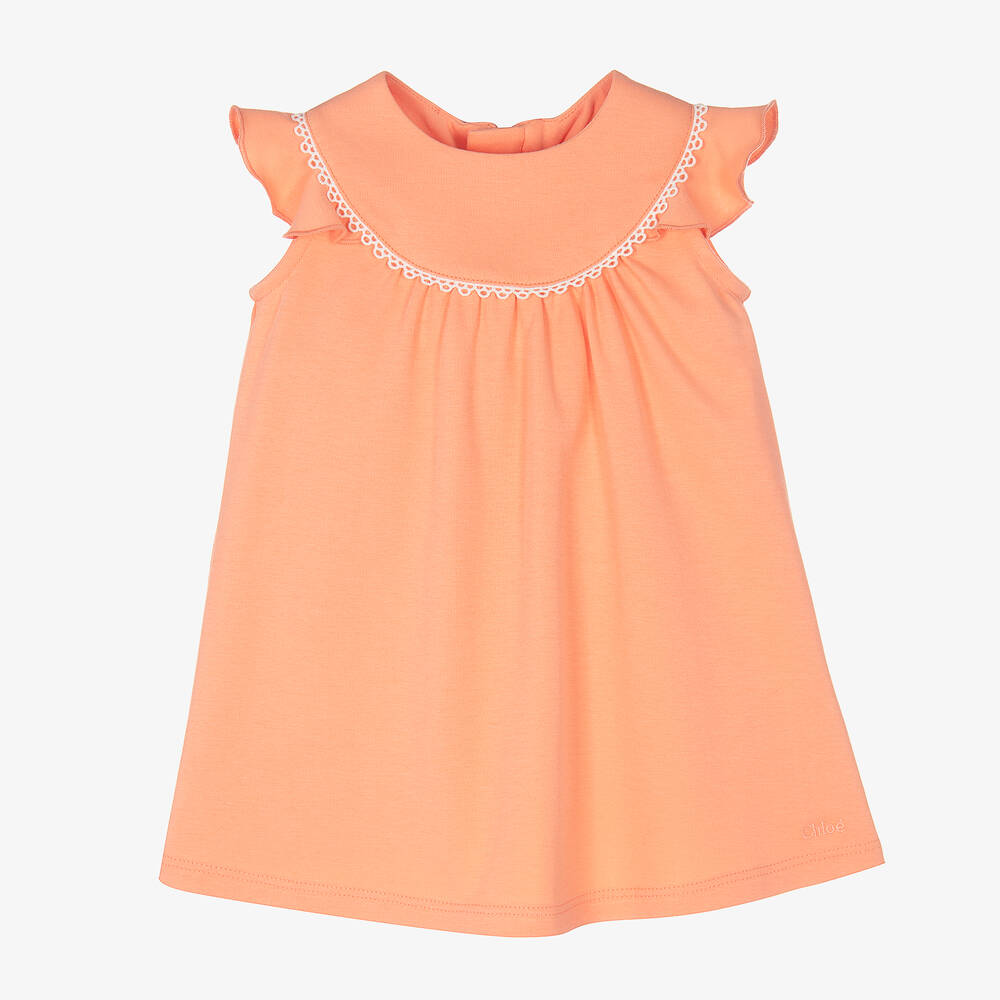 Chloé - Robe corail en coton fille | Childrensalon