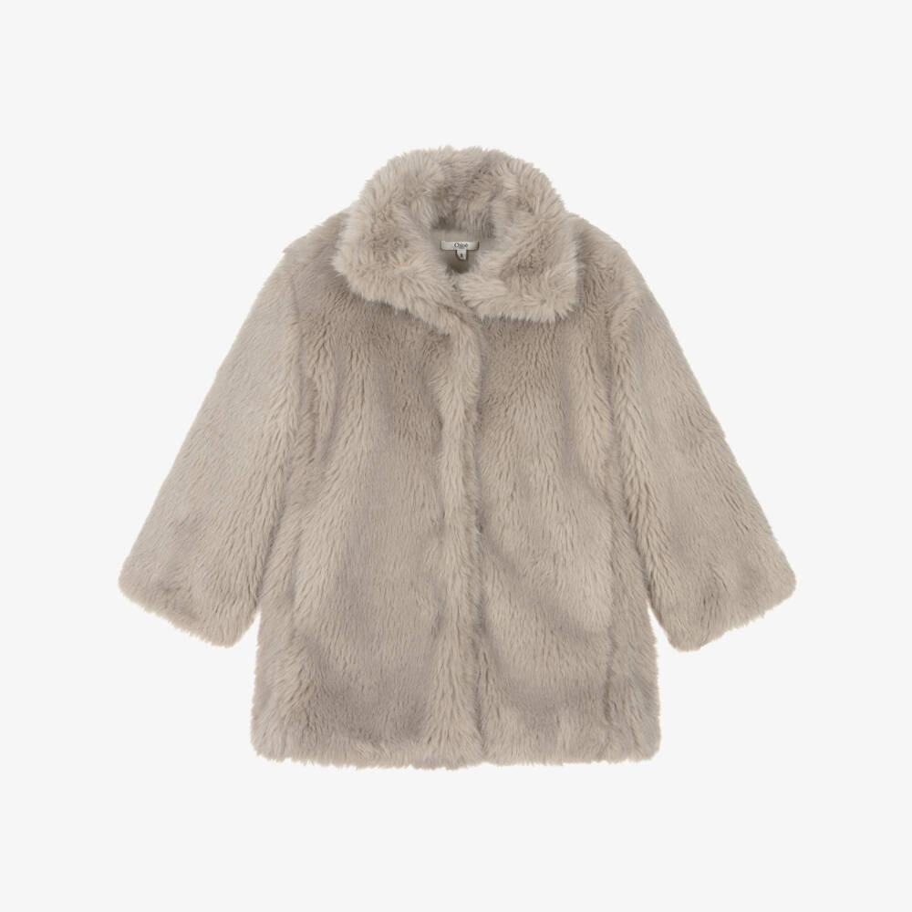 Chloé-معطف فرو صناعي رمادي دافئ للبنات | Childrensalon Outlet