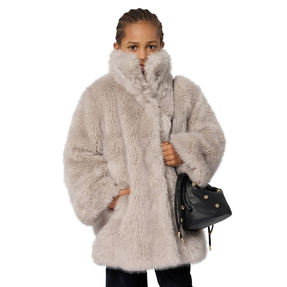 Chloé-معطف فرو صناعي رمادي دافئ للبنات | Childrensalon Outlet