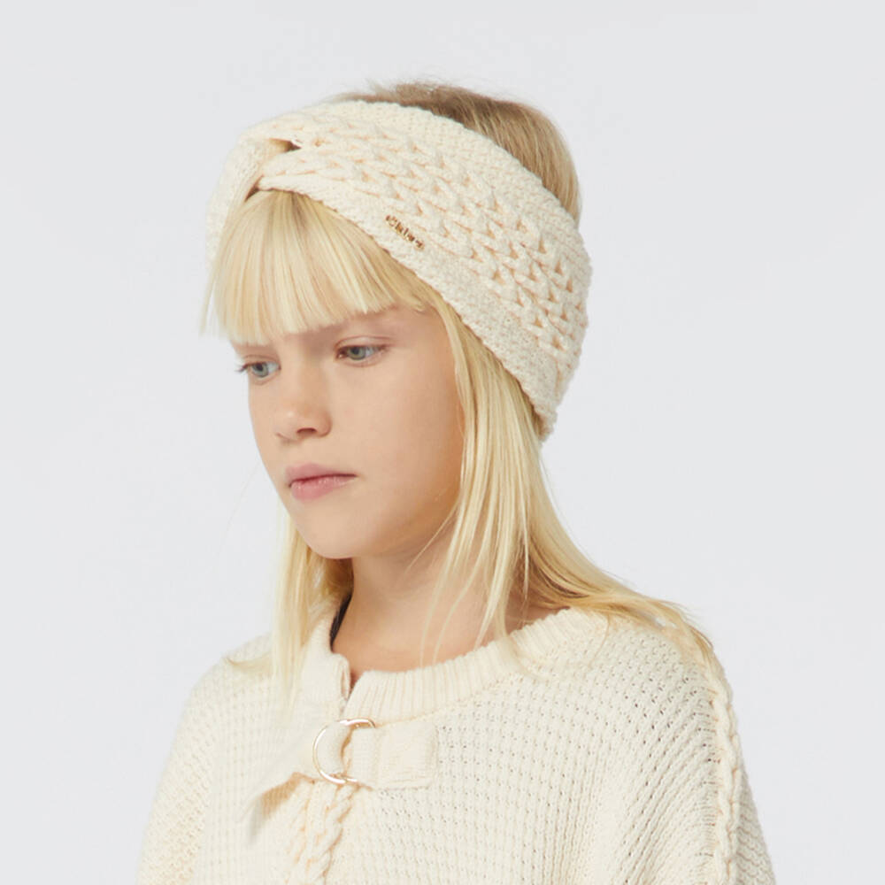 Chloé-Girls Cream Cable Knit Hairband | Childrensalon Outlet