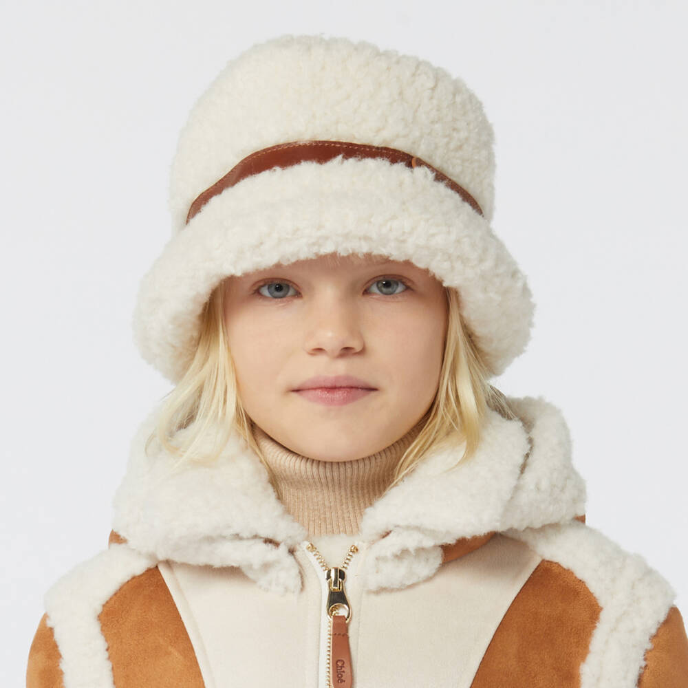 Chloé-قبعة باكيت شيربا فليس لون عاجي للبنات | Childrensalon Outlet