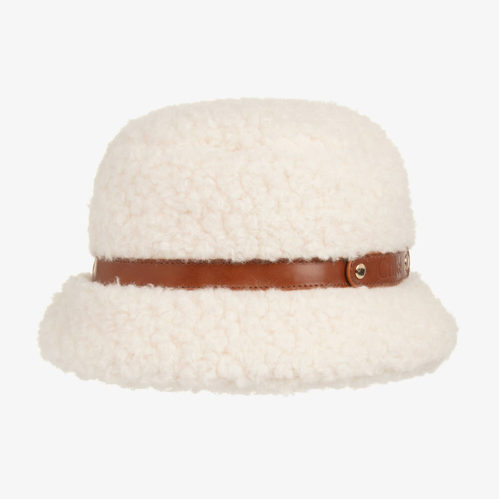 Chloé-Girls Cream Fleece Bucket Hat | Childrensalon Outlet