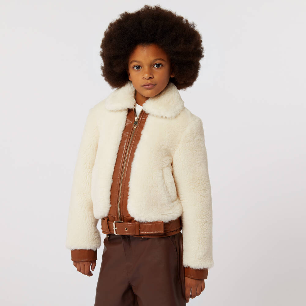 Chloé-Girls Cream Sherpa Coat | Childrensalon Outlet